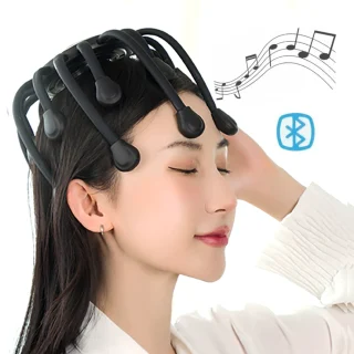 Masajeador de Cabeza 360° con Música Relajante, Bluetooth y 16 Dedos – 5 Modos de Vibración