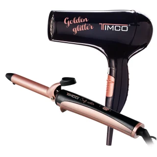 Kit Combo Secadora de Cabello y Tenaza Rizadora Ceramica Keratina Timco COM-9