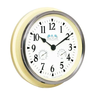 Reloj de Pared Analógico Estilo Retro con Medidor de Temperatura y Humedad Timco HYW124A