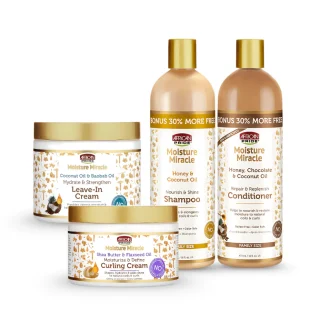 Pack Hidratación y Definición African Pride – Moisture Miracle (Champú + Leave-in + Curling Cream + Acondicionador)